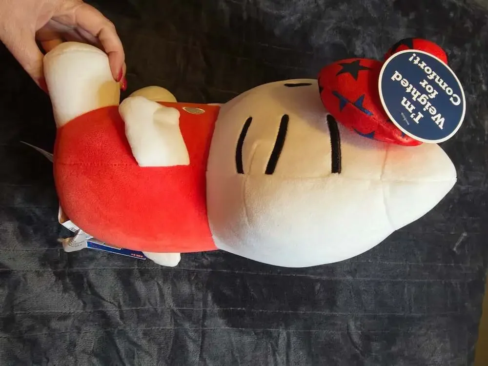 Sanrio Hello Kitty Weighted Plush Pillow 3 lbs Red Overalls Star Bow